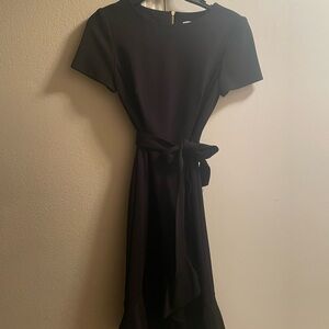 Calvin Klein Black Midi Dress with Waist Tie